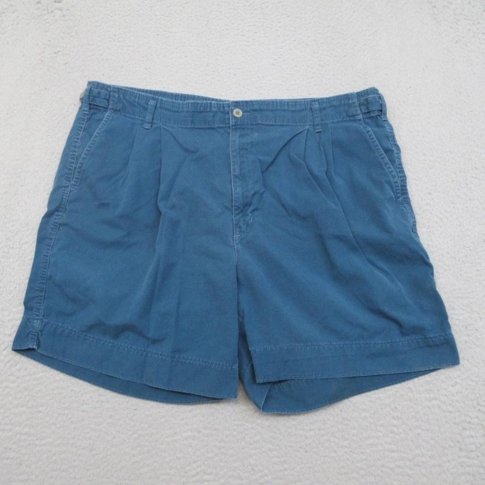 Dockers Adjustable Waist Chino Shorts Mens 40x7 Blue Pleated Comfort 100% Cotton